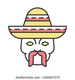 Head with mustache and sombrero color icon. Macho. Traditional mexican man. Isolated vector illustration