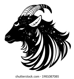 head of a mystical goat with cosmic motives