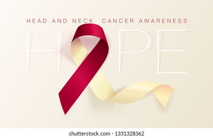 Head and Neck Cancer Awareness Calligraphy Poster Design. Realistic Burgundy and Ivory Ribbon. April is Cancer Awareness Month. Vector