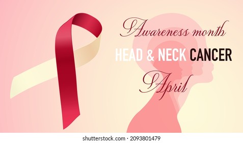 Head and Neck Cancer Awareness Calligraphy Poster Design. Realistic Burgundy and Ivory Ribbon. April is Cancer Awareness Month. Vector. Vector illustration