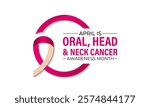 Head and Neck Cancer Awareness month is april Calligraphy Poster  Vector design Realistic Burgundy and Ivory Ribbon. Design for banner, cards, prints, social media, poster, flyer and background design