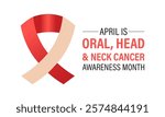 Head and Neck Cancer Awareness month is april Calligraphy Poster  Vector design Realistic Burgundy and Ivory Ribbon. Design for banner, cards, prints, social media, poster, flyer and background design