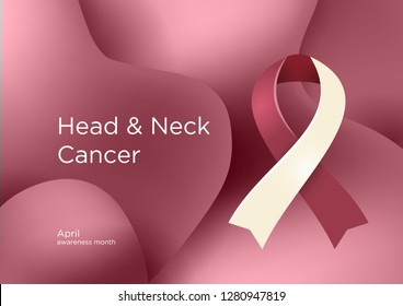 Head and Neck Cancer awareness month in April. Burgundy and Ivory color ribbon Cancer Awareness Products. Vector illustration.