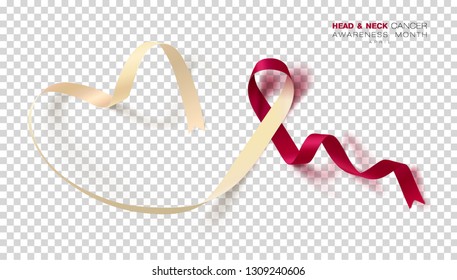 Head and Neck Cancer Awareness Month. Burgundy and Ivory Color Ribbon Isolated On Transparent Background. Vector Design Template For Poster. Illustration