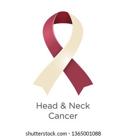 Head and Neck Cancer awareness month in April. Burgundy and Ivory color ribbon Cancer Awareness Products. Vector illustration. White isolated.