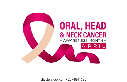 Head and Neck Cancer Awareness month is april Calligraphy Poster  Vector design Realistic Burgundy and Ivory Ribbon. Design for banner, cards, prints, social media, poster, flyer and background design