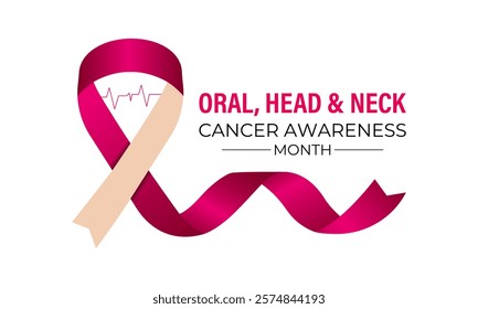 Head and Neck Cancer Awareness month is april Calligraphy Poster  Vector design Realistic Burgundy and Ivory Ribbon. Design for banner, cards, prints, social media, poster, flyer and background design