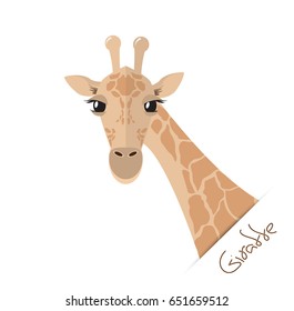 Head and neck of a giraffe in a flat style postcard