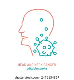 Head and neck malignancy. Oropharyngeal cancer. Oncology linear pictogram. Interdisciplinary medical specialty symbol. Cancer icon, sign in outline style. Editable stroke. Vector illustration