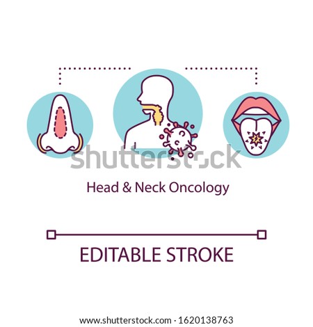 Head and neck oncology concept icon. Cancer diagnostic idea thin line illustration. Illness recognition. Sickness treatment. Medical research. Vector isolated RGB color drawing. Editable stroke