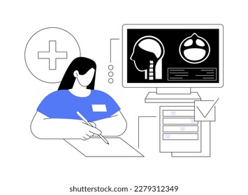 Head and neck radiology abstract concept vector illustration. Doctor makes report about head and neck X Ray research, diagnostic procedures, medical examination result abstract metaphor.