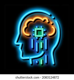 Nervio de la Cabeza Impulsa el vector de señal de la luz de neón de Biohacking. Icono brillante. ilustración de símbolo transparente