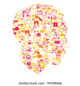 head with network symbols, vector