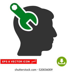 Head Neurology Wrench EPS vector icon. Illustration style is flat iconic bicolor green and gray symbol on white background.
