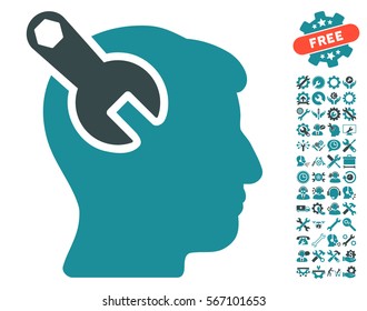 Head Neurology Wrench icon with bonus options pictograph collection. Vector illustration style is flat iconic soft blue symbols on white background.