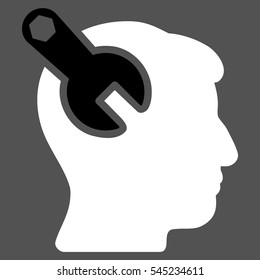 Head Neurology Wrench vector icon. Style is flat graphic bicolor symbol, black and white colors, gray background.