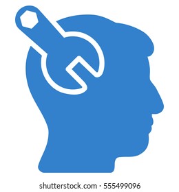 Head Neurology Wrench vector icon. Style is flat graphic symbol, cobalt color, white background.