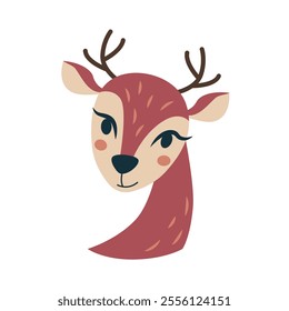 A head of nice fawn isolated on a white. Cute cartoon animal in a flat style.