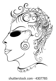 Head of nice woman from future