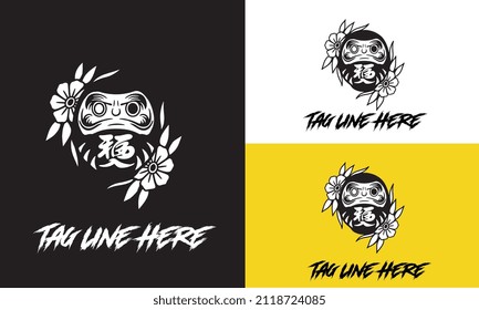 head of ninja with rose flower vector black and white