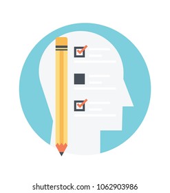 
Head notes with to do list flat icon with pencil 
