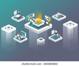 Head office controlling agent in isometric illustration