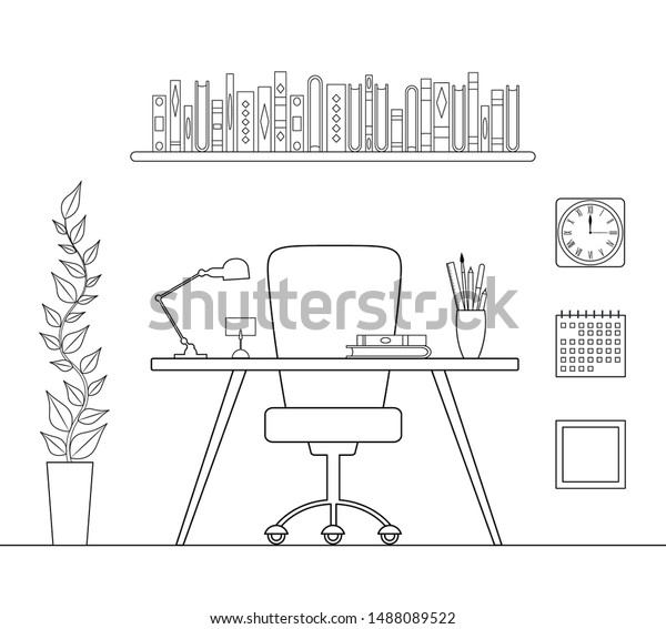 Head Office Linear Style Interior Study Stock Vector (Royalty Free ...