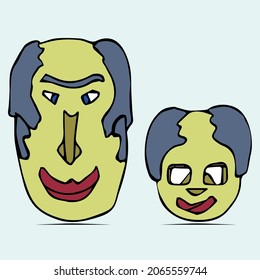 Head of old clowns in flat style, vector, isolated
