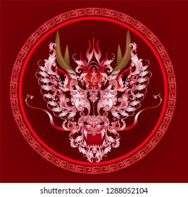 Red​ ​dragon head on red background 