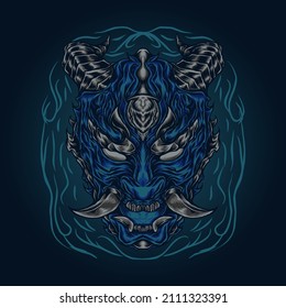 the head oni blue devil japan mask vector illustration