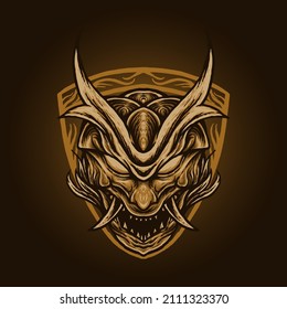 the head oni orange japan mask illustration