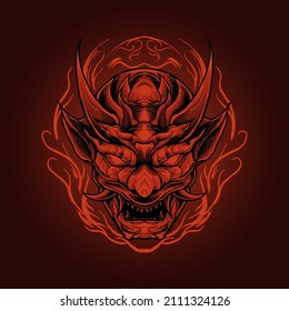the head oni red devil japan mask illustration
