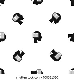 Head with open book pattern repeat seamless in black color for any design. Vector geometric illustration