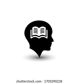 Head with open book vector icon isolated on white background. Vector illustration. EPS 10.