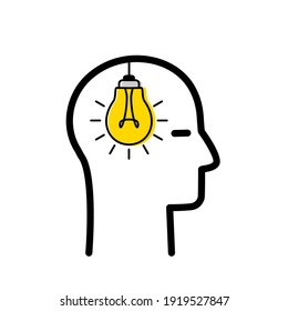 The man’s head is open. in the brain from chaos, an idea is born and a way out of a difficult situation. flat vector illustration in linear style isolated on white background.
