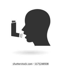 Head with open mouth and inhaler spray icon