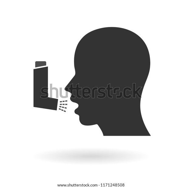 Head with open\
mouth and inhaler spray\
icon