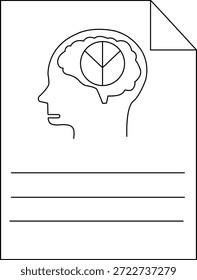 Un contorno de cabeza con un cerebro de gráfico circular en papel forrado con una esquina doblada