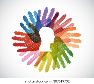 head over a color hands diversity concept. illustration design