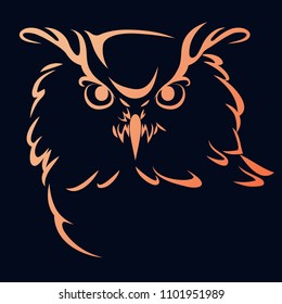 head of an owl, design element on a dark background, vector illustration