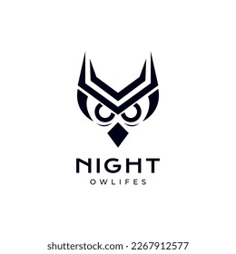 head owl night nocturnal eyes modern shape logo design vector icon illustration