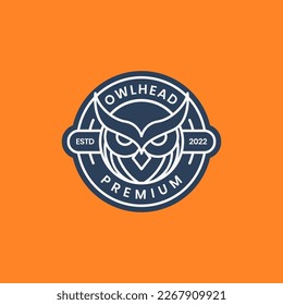 head owl nocturnal night focus geometric line circle badge logo design vector icon illustration