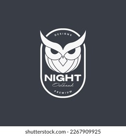 head owl nocturnal night focus geometric flat badge logo design vector icon illustration