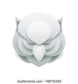 Head owl in trendy paper cut craft graphic style. Modern design for advertising, branding greeting card, cover, poster, banner. Vector illustration.