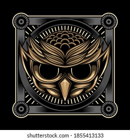 Head Owl Vector Illustration. Animal Emblem Isolated Premium Vector.