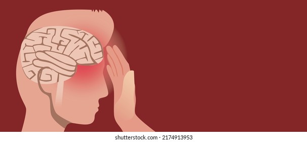 Head pain. Anatomical vector stock illustration with space for text. Person and migraine disease. Pain in body. Copy Space Template