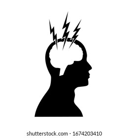 Head pain and brain icon. Simple silhouette human symbol.