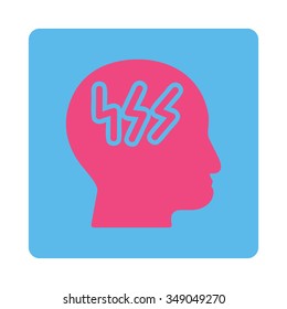 Head Pain vector icon. Style is flat rounded square button, pink and blue colors, white background.