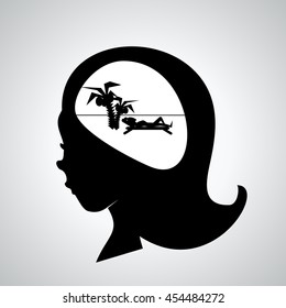 Head. palm. sun lounger. vacation. Flat illustration. Vector