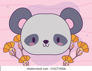head of panda bear baby kawaii with decor vector illustration design